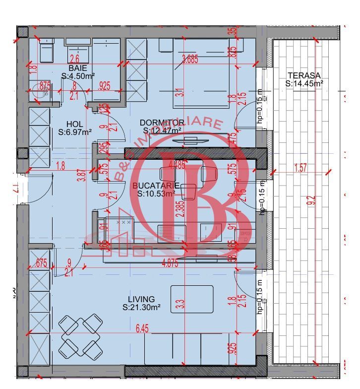 Apartament suprafata generoasa 2 camere cu Terasa Pallady - Schiță 3