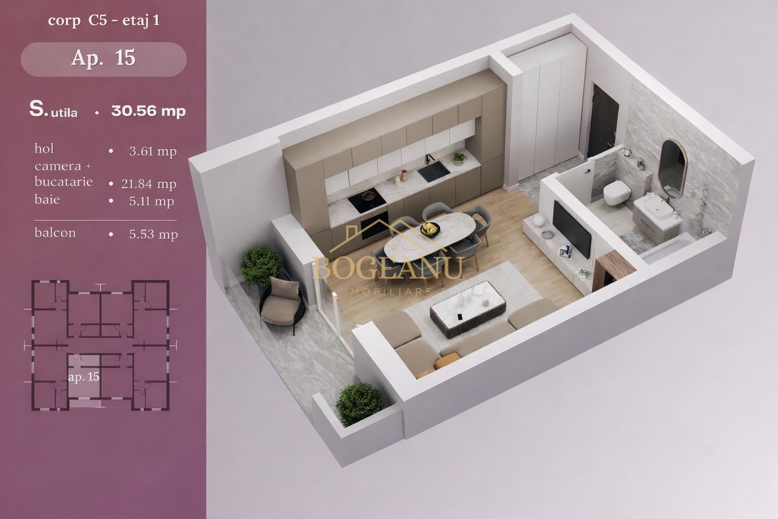 BG143- Apartament 1 cameră bloc nou | terasă | parcare inclusă | Giroc - Poză 5