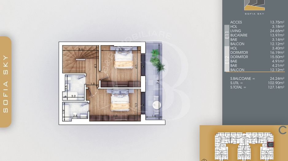 Apartament 3 camere mari cu scara interioara | 7min metrou Teclu - Schiță 4