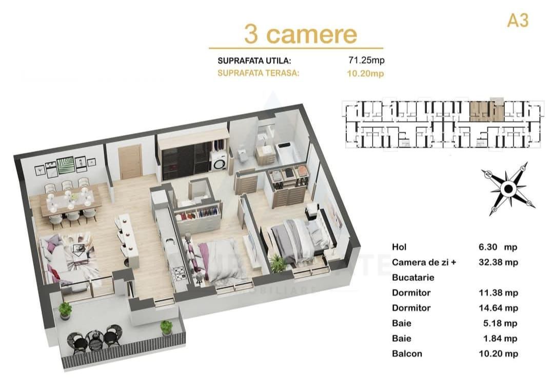Apartament modern 71 mp utili 3 camere 2 bai balcon  Doamna Stanca - Poză 11
