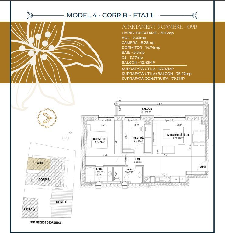 Bloc Boutique | 3 camere Unirii | Loc parcare inclus - Schiță 2