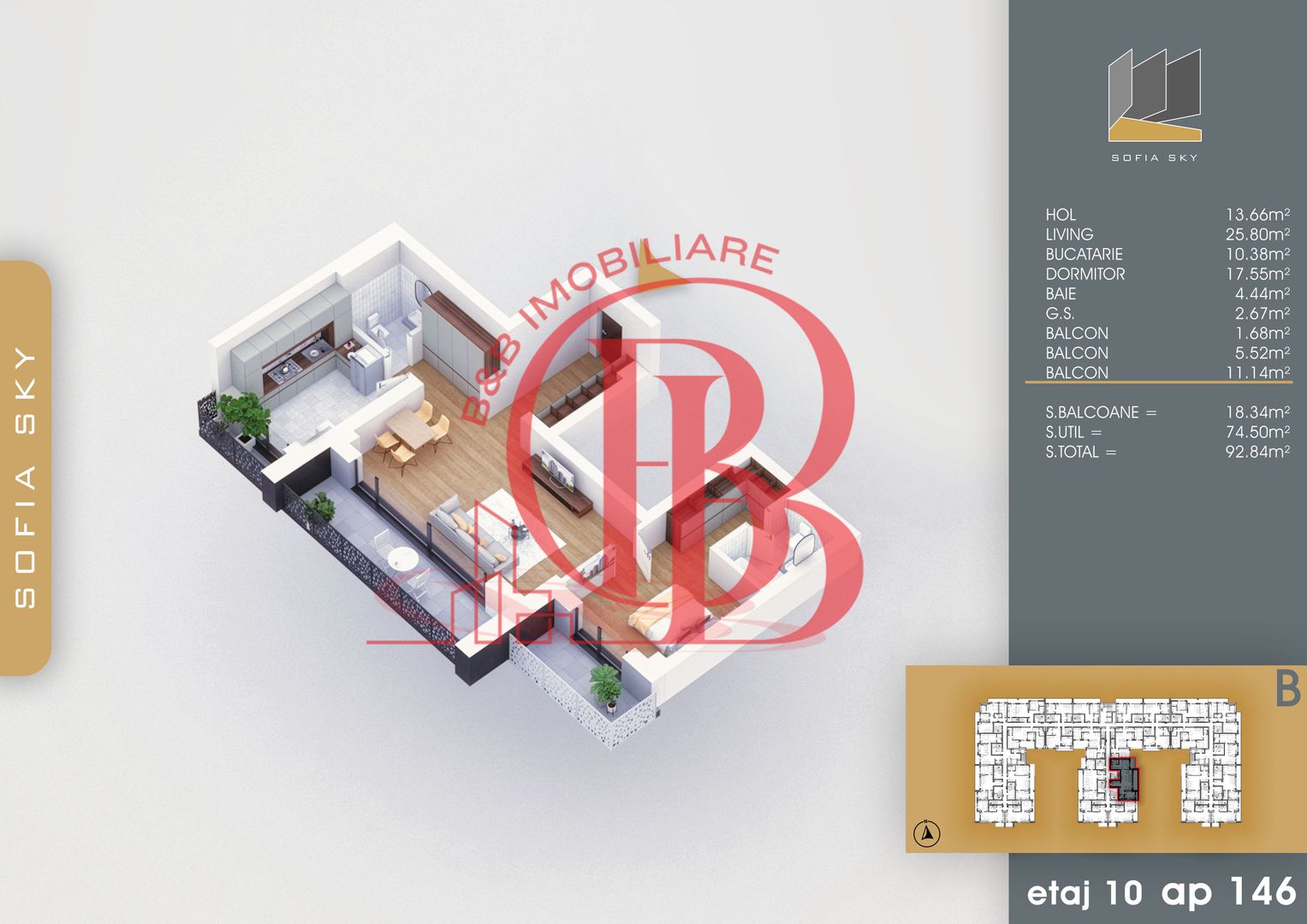 Apartament 2 camere cu 2 bai Bloc Finalizat Theodor Pallady - Schiță 4