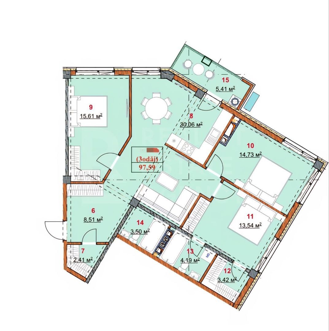 Vânzare, apartament 3  dormitoare și living, str. Grenoble, Botanica - Poză 2