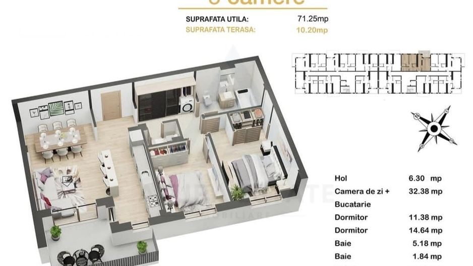 Apartament modern 71 mp utili 3 camere 2 bai balcon  Doamna Stanca - Poză 11