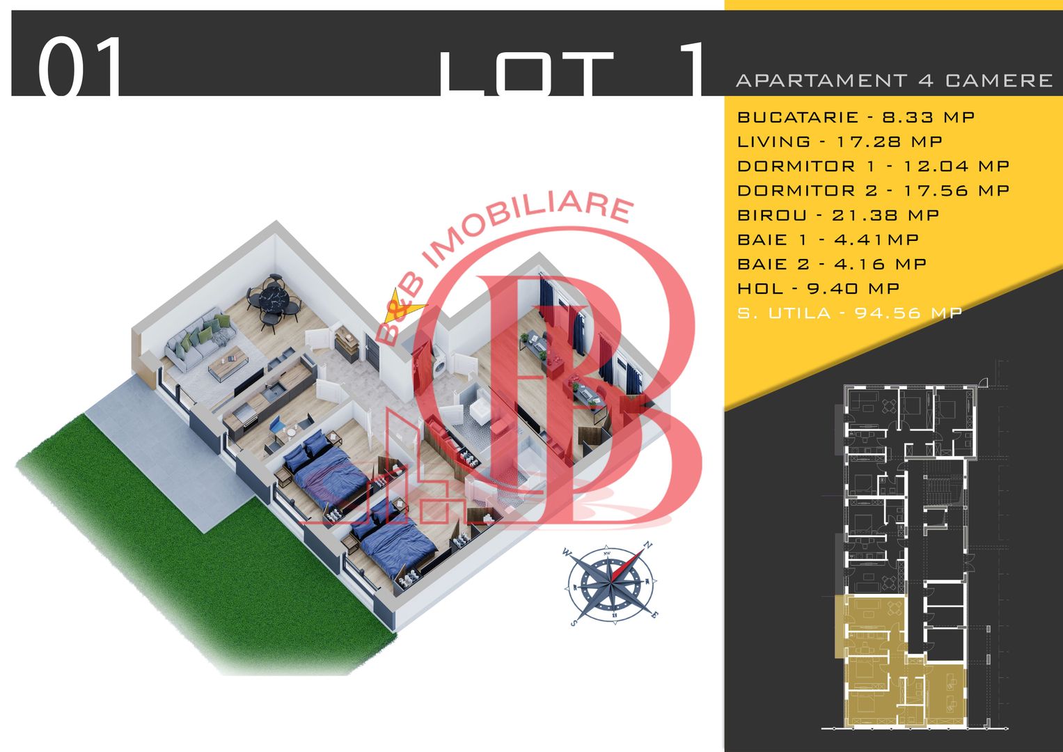 4 camere cu Gradina si Parcare Gratis Titan Pallady - Schiță 12