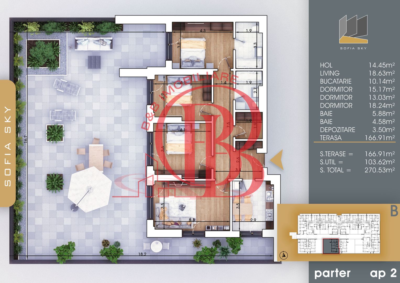 Titan-Pallady 4 camere cu terasa generoasa Bloc Finalizat - Schiță 1