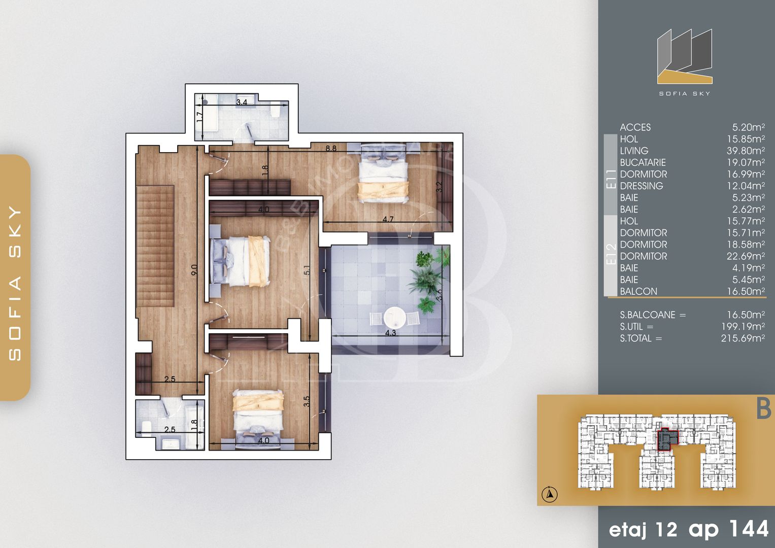 Th. Pallady 5 camere Duplex | Living 40mp | Dormitor 19mp - Schiță 3