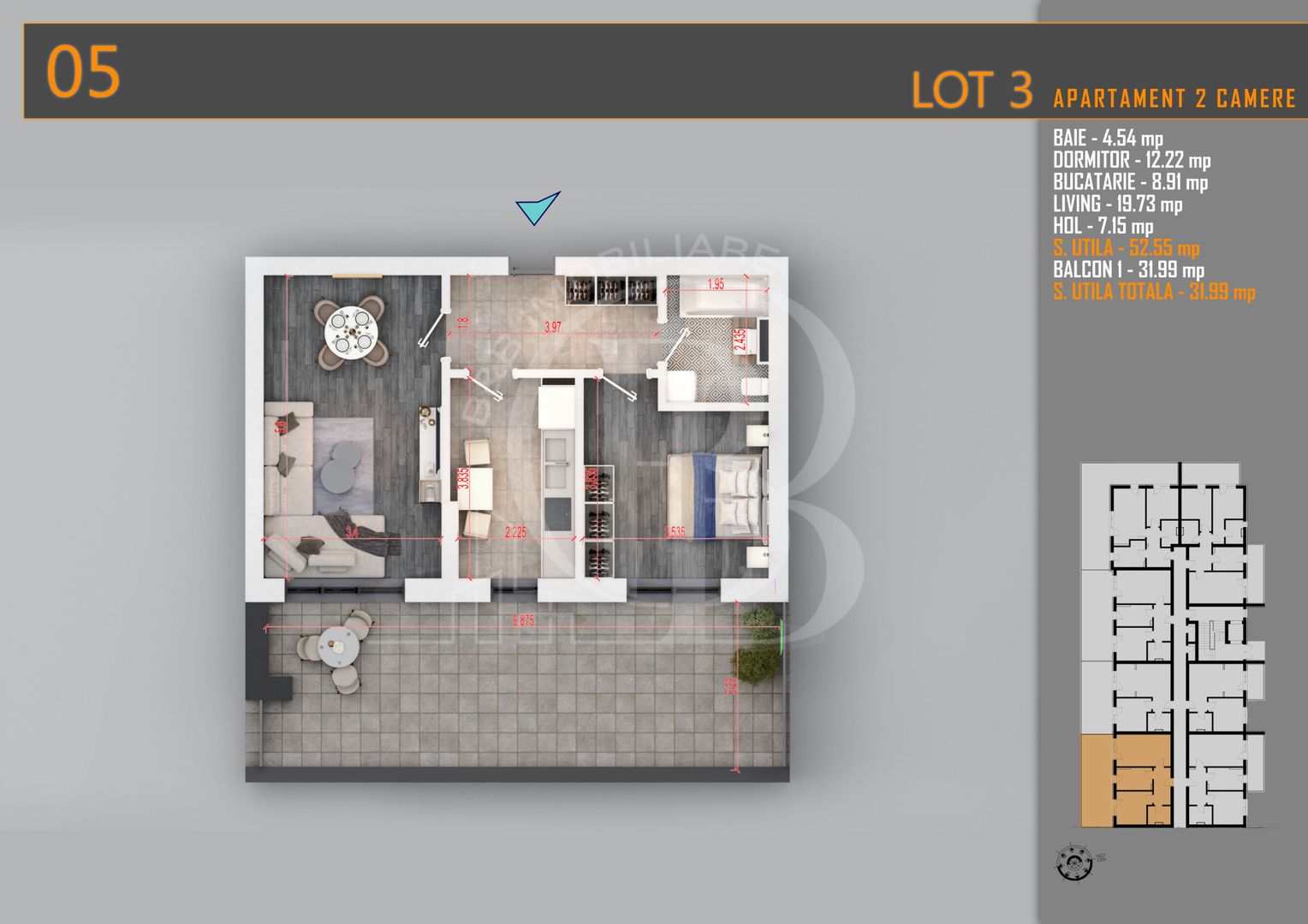 Apartament 2 camere cu terasa Titan-Pallady-Metrou Teclu - Schiță 7