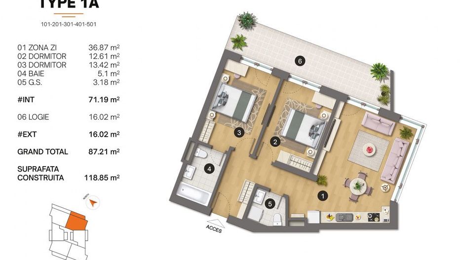 Tomis Plus - Celine Elegance - Vânzare apartament cu 3 camere, etaj 2. - Poză 2