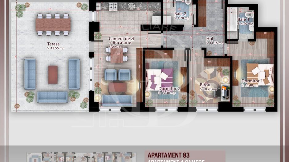 Apartament 4 camere cu terasa  Titan Pallady Metrou Nicolae Teclu - Schiță 1