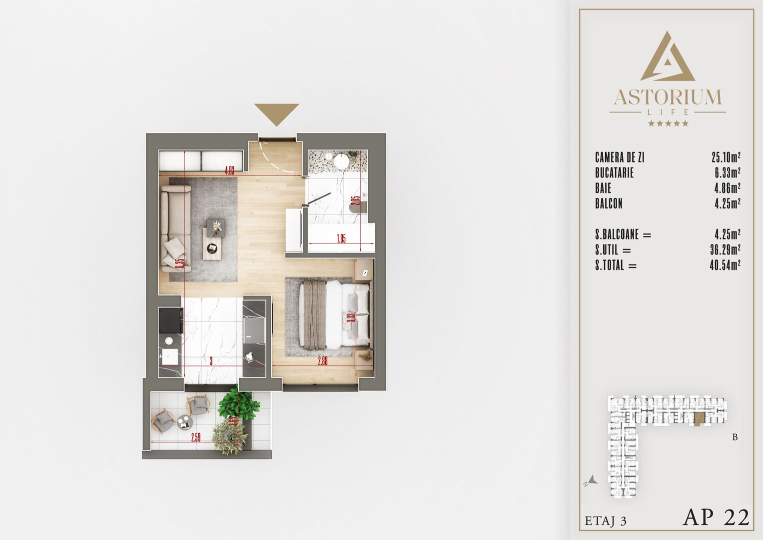 2 camere tip studio proiect premium titan pallady - Schiță 5