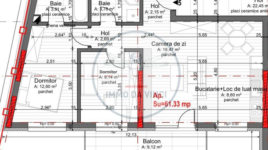 Apartament 3 camere 61mp+9mp balcon Marasti Bloc NOU si Parcare - Schiță 11