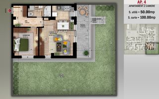 Ap 2 Camere Decomandata,Curte 100 mp,Nicolae Grigorescu-Metrou - Schiță 1