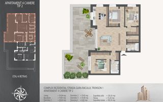 4 camere cu terasa 700 metri de  Metrou Nicolae Teclu - Schiță 12