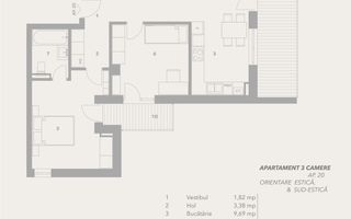 Apartament 3 camere – Etaj intermediar – Bloc cu lift si boxa inclusa – Sibiu - Schiță 12