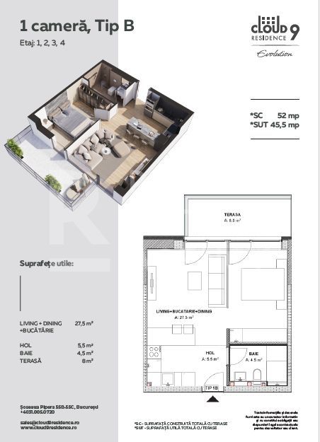 Vânzare, apartament, 1 cameră, 9Cloud, București - Schiță 4