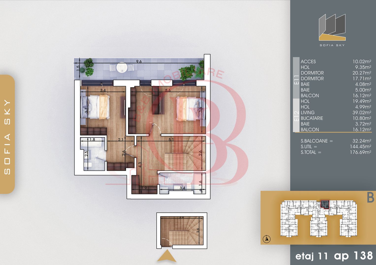 Th. Pallady 3 camere Duplex | Living 39mp | Dormitor 20mp - Schiță 3