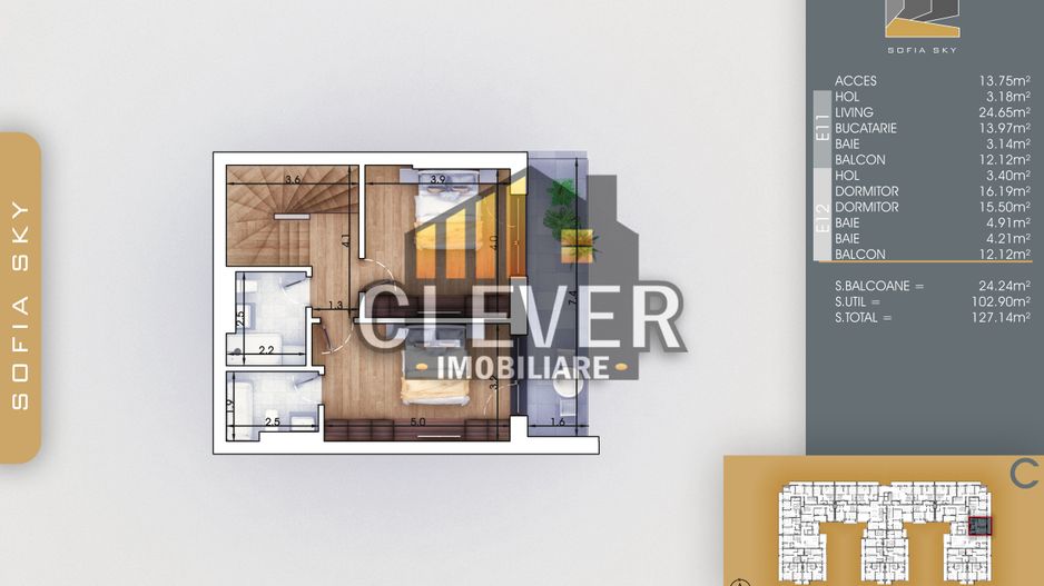 Duplex 3 camere cu 3 Bai-Bucatarie Inchisa-Titan Sector 3 - Poză 2