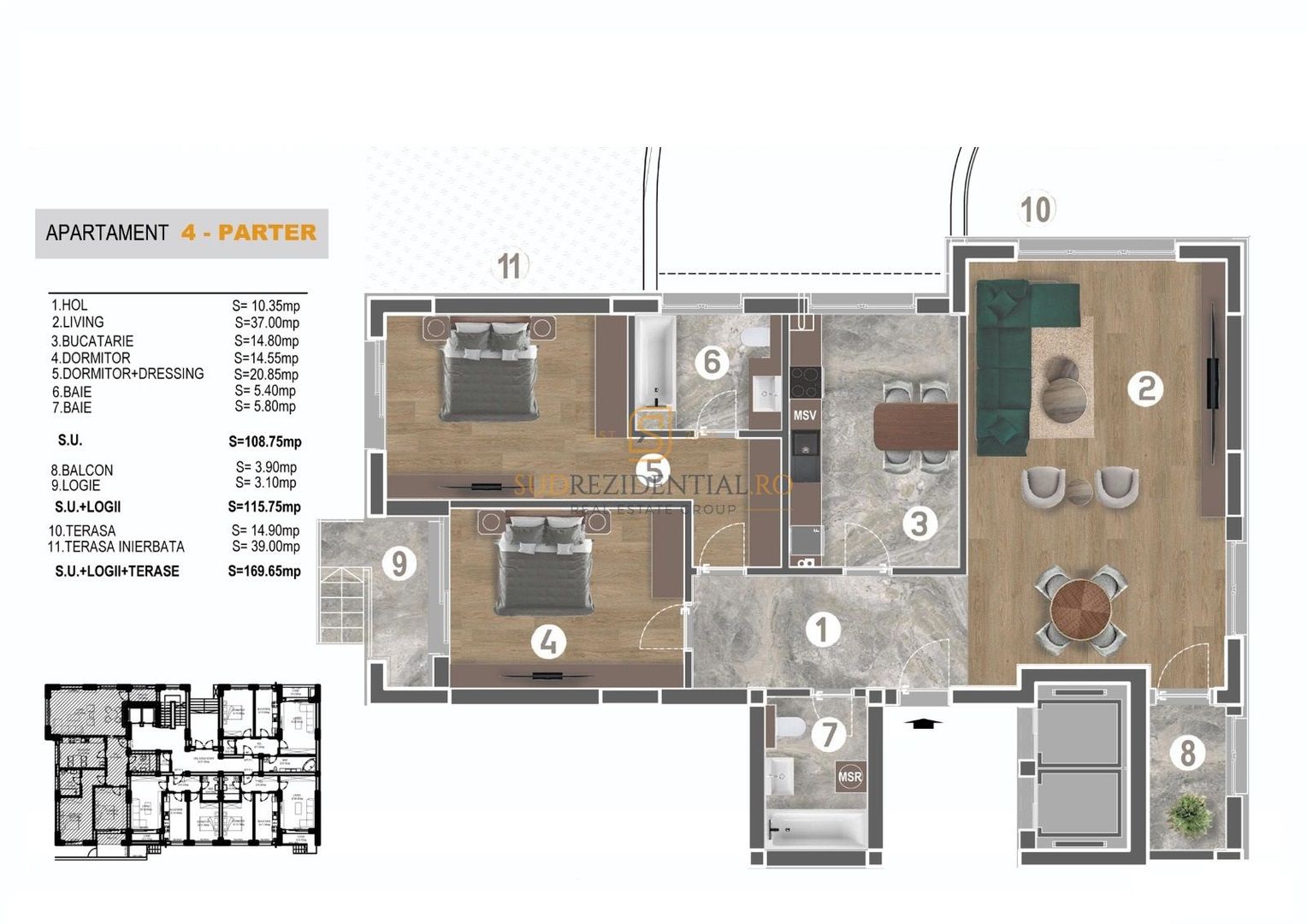 Apartament 3 camere de vanzare, terasa privata, zona Piata Sudului - Schiță 4