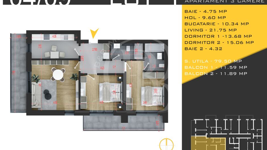 3 camere decomandat Titan Pallady  Metrou Nicolae Teclu - Schiță 12
