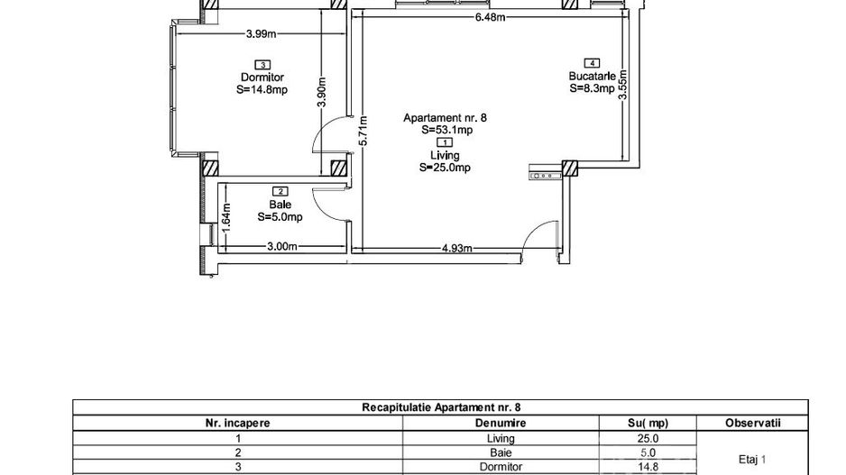 Apartament 2 Camere 53 mp | Bloc Nou 2023 | Lift | Terra, Floresti - Schiță 4