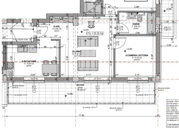 Apartament 3 camere decomandate 2 bai | 2 balcoane | etaj 2 - Schiță 1