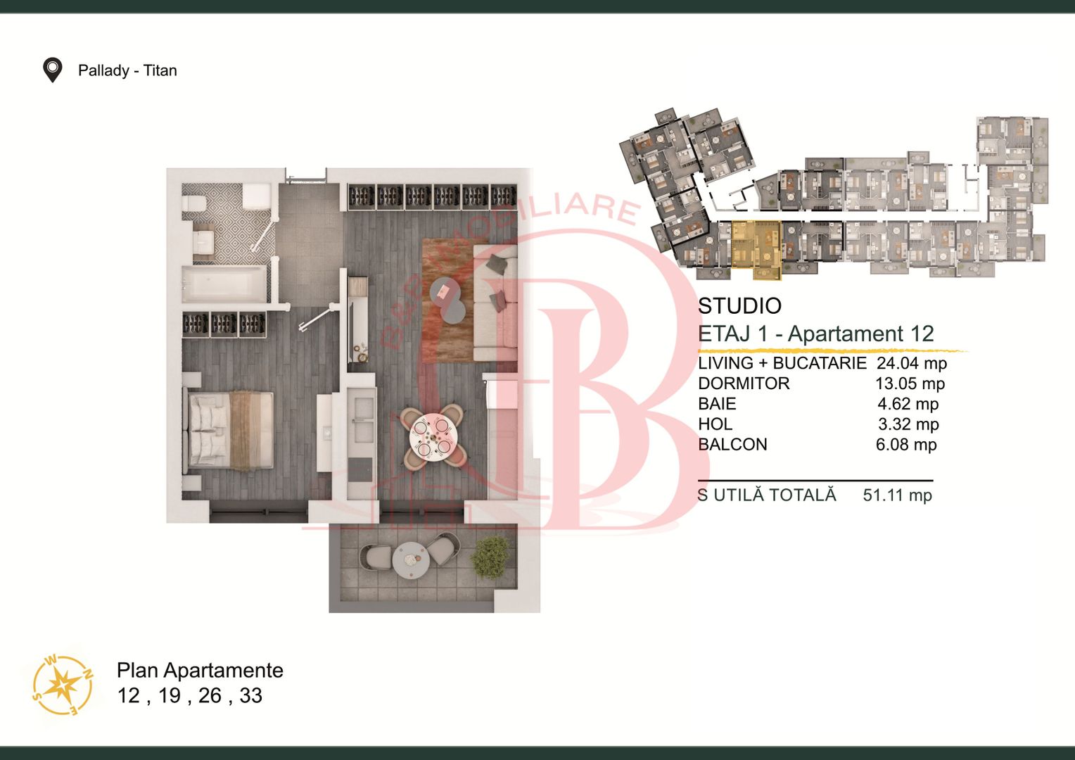 Th. Pallady-Apartament 2 camere cu Loc de parcare Gratuit - Schiță 1
