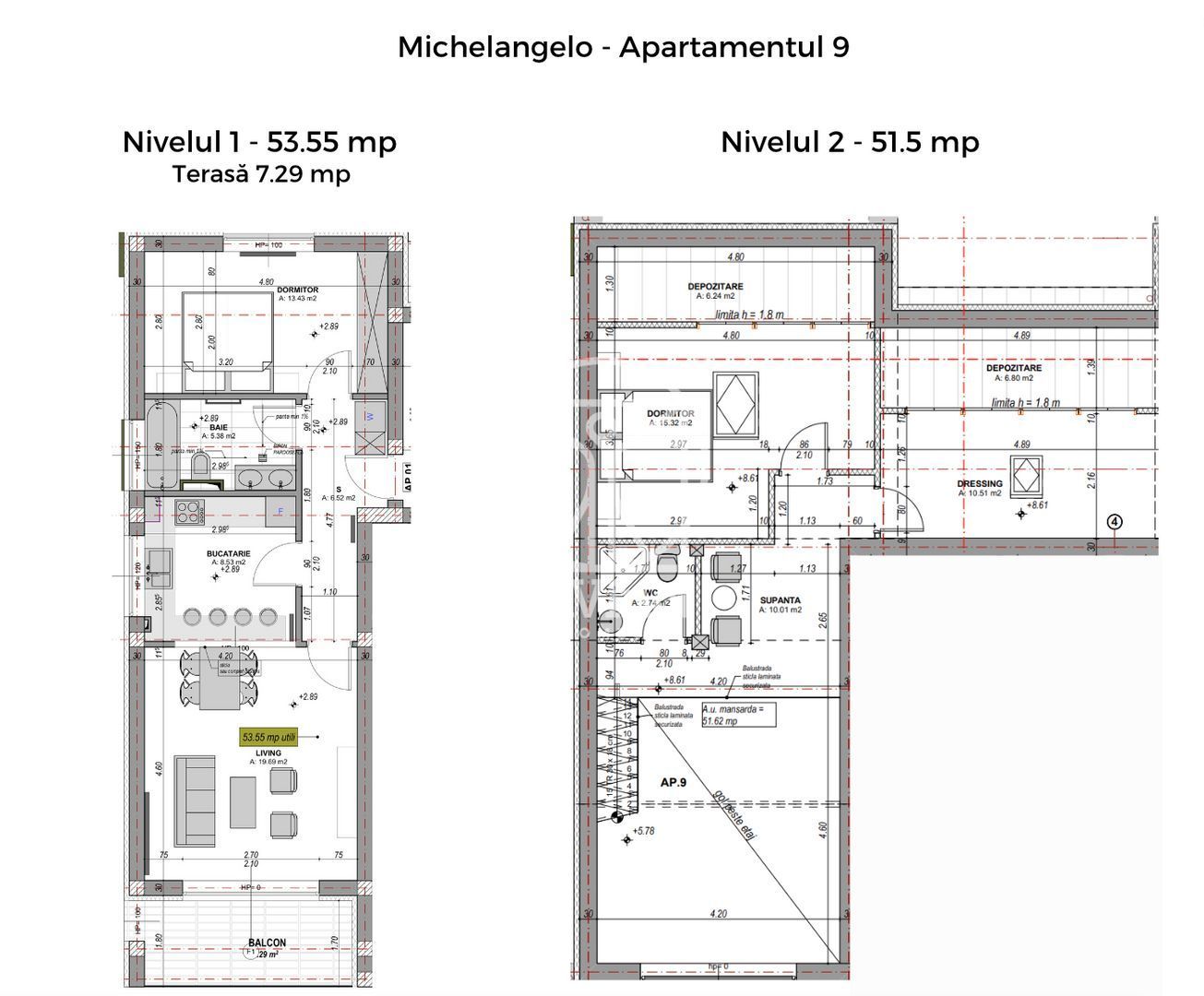 Penthouse 3 camere-finisat la alb (YND-23C-MI-ap.9) - Poză 2