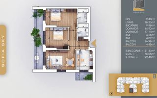 Apartament 3 camere decomandat  Titan Pallady  7 min Metrou Nicolae Teclu - Schiță 2