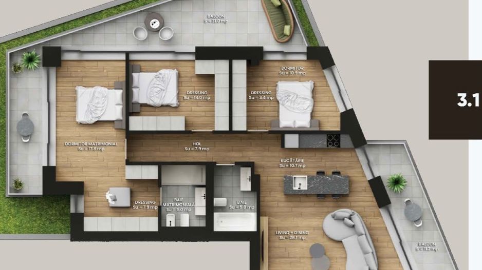 Terase amenajate cu plante! 4 camere lux , vedere piscina 142 mp utili - Poză 6