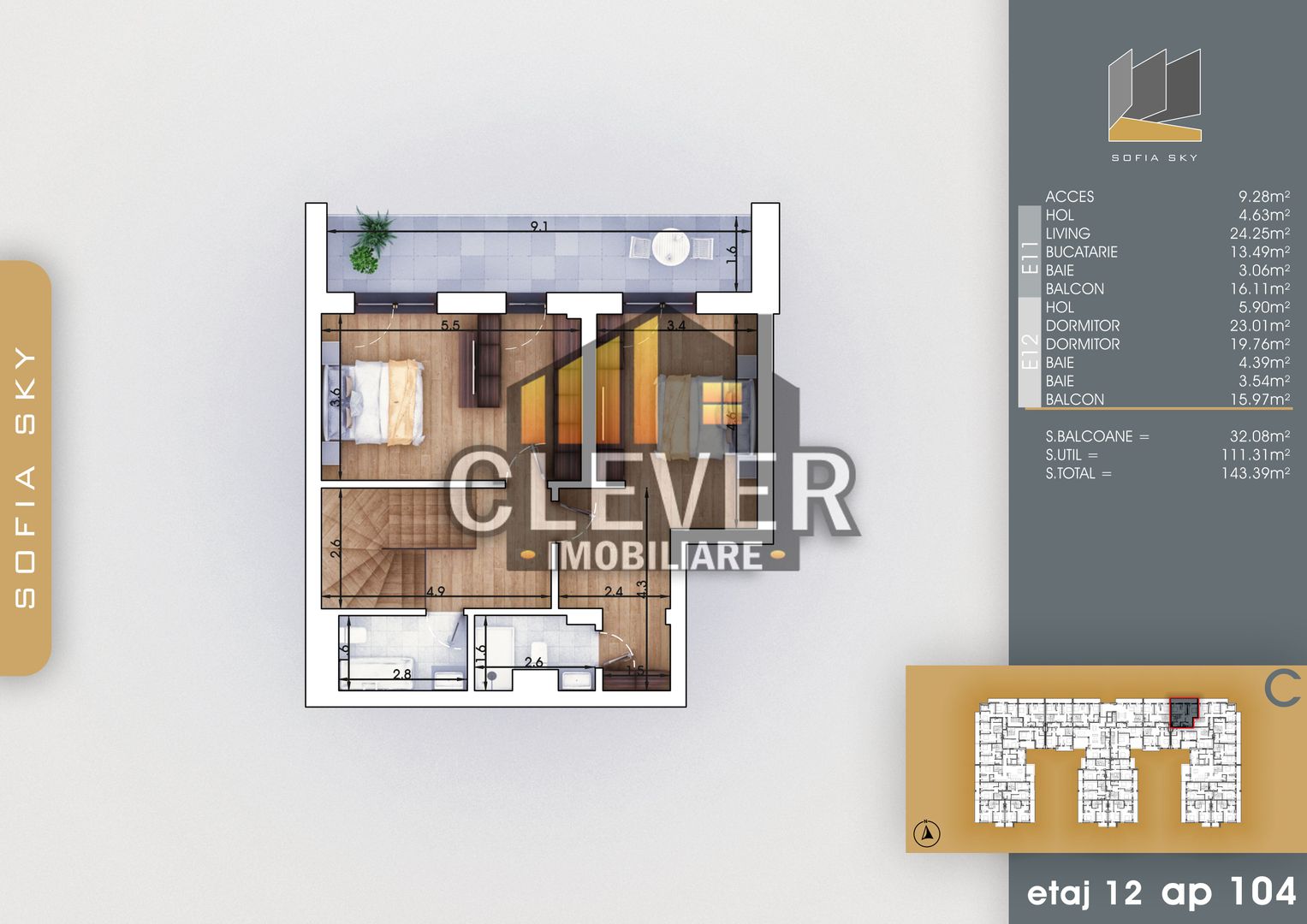 Titan Sector 3 Apartament Duplex 3 camere 700m Metrou Teclu - Schiță 8