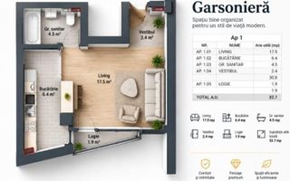 VANZARE GARSONIERA 30MP | LIZEANU | BLOC NOU | PARCARE | TERASA - Schiță 10