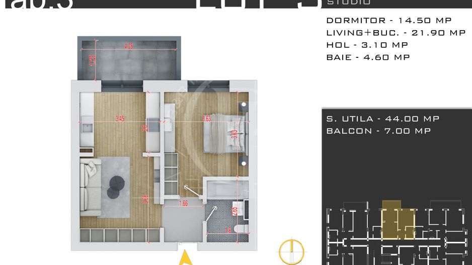 Apartament 2 camere Titan-Theodor Pallady-Metrou N. Teclu - Schiță 13