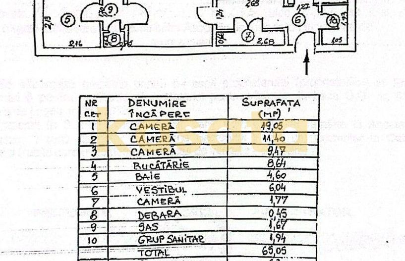 3 Camere | 13 Septembrie | Etaj Intermediar | Renovat | Bloc Anvelopat - Schiță 15