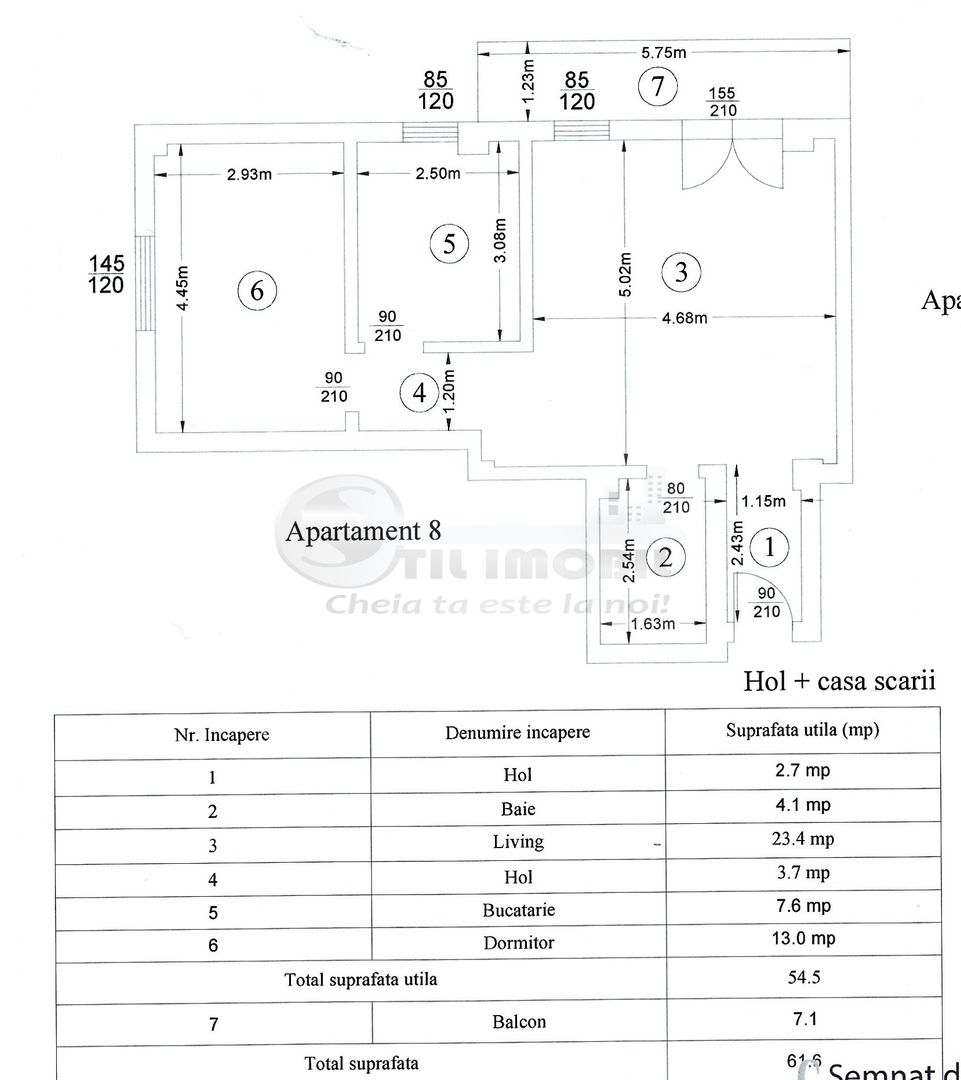 Apartament cu 2 camere, 61.6 mp - Zona 5 Drumuri - loc de parcare ! - Schiță 8