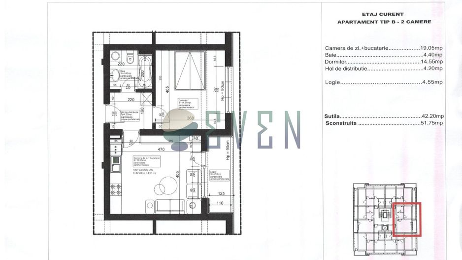 Apartament 2 camere Lujerului – bloc 2016 - Schiță 11