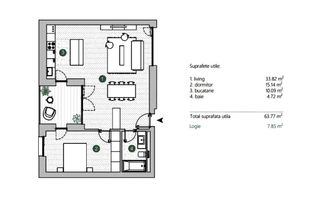 Apartament - 2 camere - mobilat&utilat - inchiriere - Avalon Estate-Pipera - Schiță 10