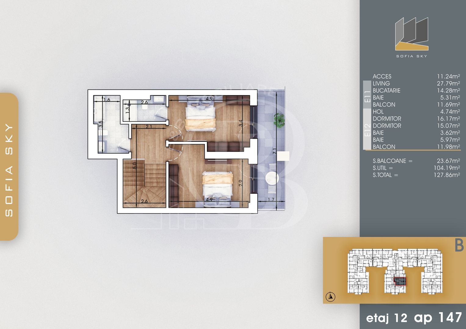 Duplex 3 camere Bloc Finalizat 7min Metrou Th. Pallady - Schiță 5