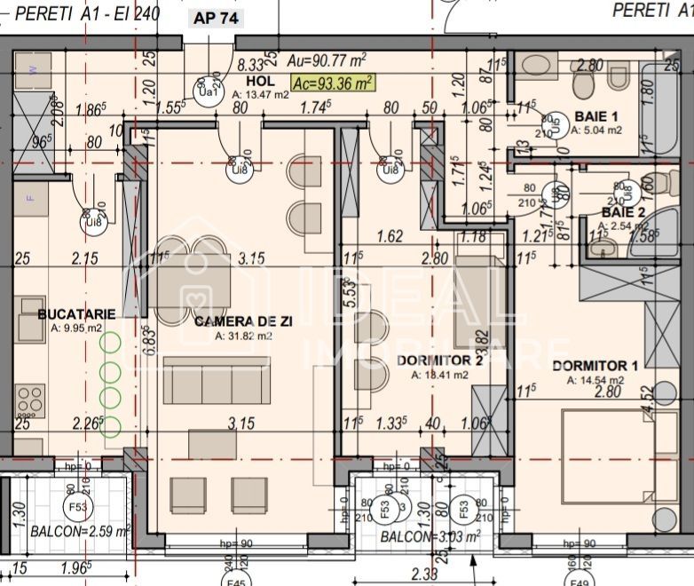 Apartament generos de 3 camere cu balcon,  91 mp utili, zona Turnisor - Schiță 11