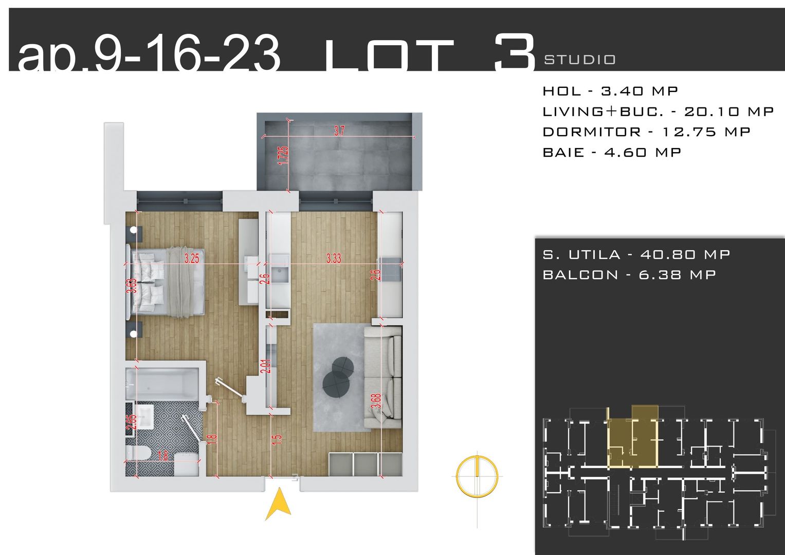 2 camere  -parcare inclusa -proiect nou -Pallady - Schiță 12