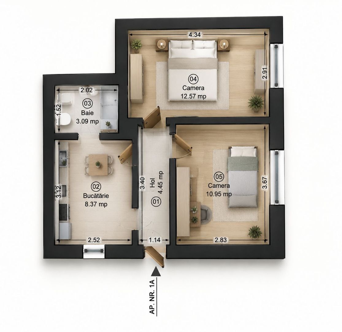 Apartament la cheie cu 2 camere la casa in Parneava Comision 0% - Poză 3