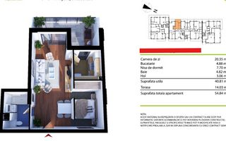 Apartament 2 camere in Sopor cu terasa de 15 metri - Schiță 9