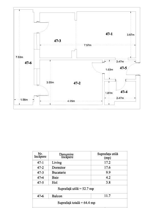 Apartament 2 camere Mobilat Utilat-Th. Pallady Metrou Teclu - Schiță 10
