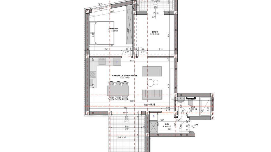 Apartament 3 camere, finisat la alb, terasă 12.45, aer conditionat - Poză 8