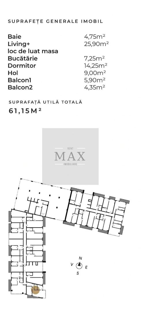 Apartament 2 camere de vânzare 61.15 mp Et.8 Mărăști Fabricii - Poză 2