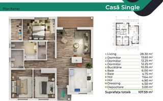 Casă pe un singur nivel INDEPENDENTĂ ENERGETIC - Cartier NOU - Poză 3