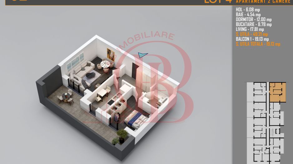 Apartament 2 camere cu Terasa Titan-Pallady-Metrou Teclu - Schiță 9