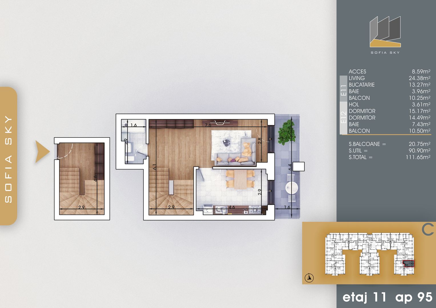 3 camere Duplex  700 metri Metrou Nicolae Teclu Pallady - Schiță 8