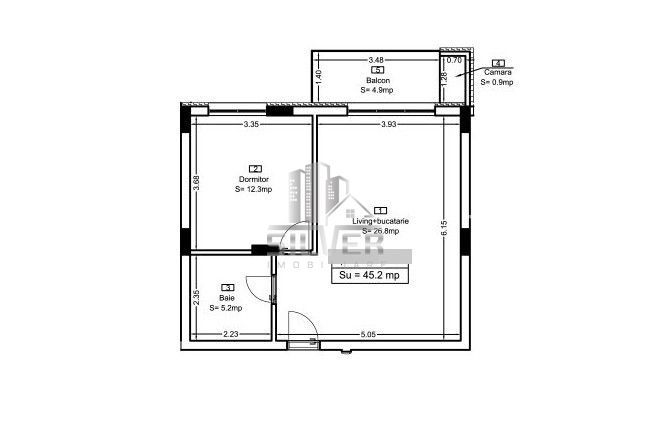 Apartament cu 2 camere/45.2 mp/CF/imobil calitativ. - Poză 6