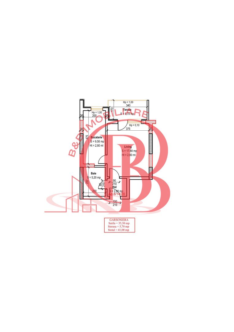 Garsoniera-Bucatarie inchisa-Metrou N. Teclu-Comision 0% - Schiță 2